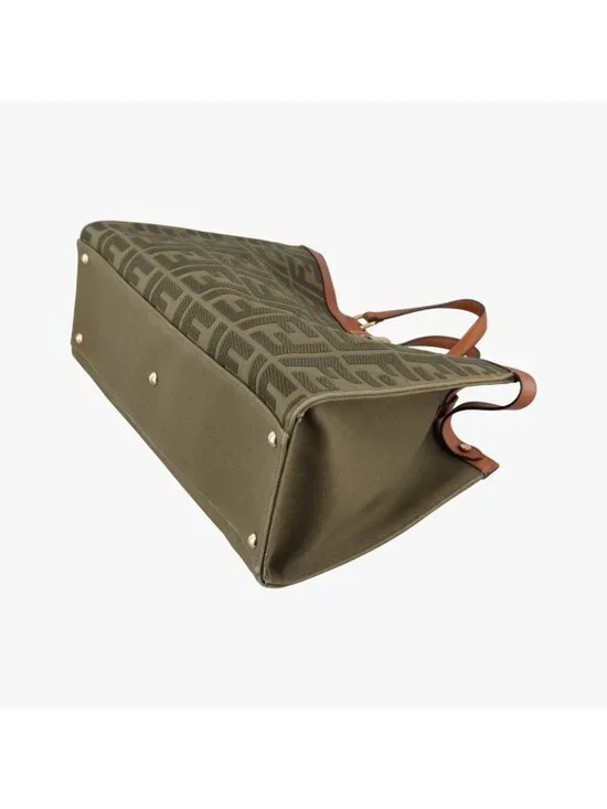 Fendi Peekaboo Green Beige Canvas Leather Messenger Bag - Picture 4 of 16